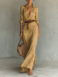 Long-sleeve maxi dress with revere collar
