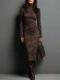 Rosamund - Faux Suede High Neck Midi Dress