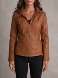 Saskia - Hooded Vegan Leather Biker Jacket