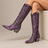 Sienna - Studded Western Knee-High Boots