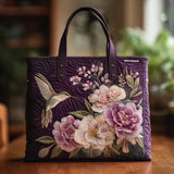 Heather - Quilted Floral Hummingbird Tote Bag