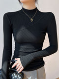 Isabelle - Ribbed Mock Neck Long Sleeve Top