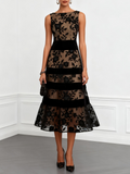 Daphne - Floral Appliqué Mesh Midi Dress