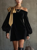 Cecilia - Velvet-Effect Off-Shoulder Mini Dress