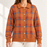 Seren - Checked Collared Knit Cardigan