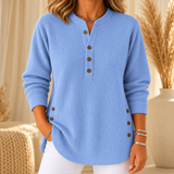 Carys - Ribbed Button Henley Tunic Top