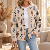 Maeve - Cat Print Button-Front Cardigan