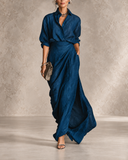 Serena - Crinkle Texture Shirt And Maxi Skirt Set