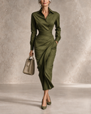 Penelope - Draped Wrap Midi Shirt Dress