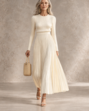 Eleanor - Ribbed Knit Pleated Maxi Dress