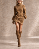 Romilly - Faux Suede Roll Neck Mini Dress