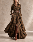 Orlaith - Checked Belted Maxi Shirt Dress