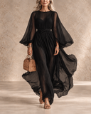 Beatrice - Sheer Balloon Sleeve Pleated Maxi Dress