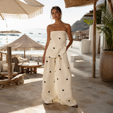 Iris - Polka Dot Bandeau Top And Wide Leg Trouser Set