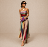 Romilly - Strapless Pleated Rainbow Stripe Maxi Dress