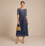 Catherine - Embroidered Bodice Midi Dress