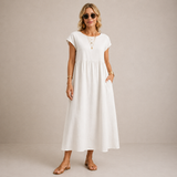 Annabel - Cap Sleeve White Midi Dress