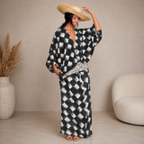 Bryony - Monochrome Checkerboard Print Maxi Dress