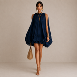 Iris - Navy Pleated Sleeveless Mini Dress
