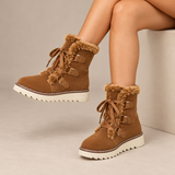 Greta - Faux Fur Trim Lace-Up Winter Boots