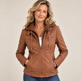 Eleanor - Hooded Faux Leather Biker Jacket