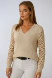 Elodie - Openwork Sleeve V-Neck Jumper