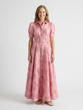 Josephine - Floral Textured Belted Maxi Shirt Dress
