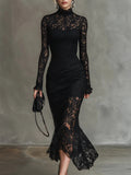 Arabella - Black Lace Fishtail Maxi Dress