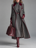 Rosamund - Herringbone Longline Coat With Velvet Trim