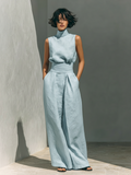 Women's minimalist set in  with sleeveless blouse and wide-leg pants