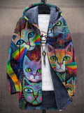 Luna - Cat Print Hooded Jacket