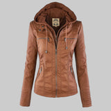 Freya - Hooded Faux Leather Biker Jacket