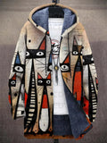 Daphne - Abstract Cat Print Hooded Jacket