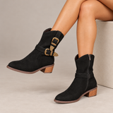 Vivienne - Buckled Faux Suede Western Boots