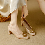Ophelia - Square-Toe Block Heel Court Shoes