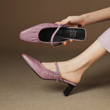 Saskia - Ruched Strap Heeled Mules