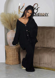 AMIKA™ - Casual V-Neck Cardigan and Wide Leg Pants Set