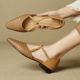 Tessa - Woven-Effect T-Bar Block Heel Shoes