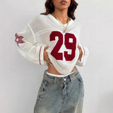 Wren - Cropped Open-Knit Varsity Jumper