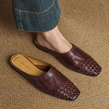Hallie - Smooth Square-Toe Low Heel Mules