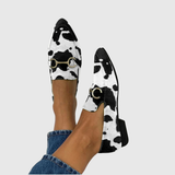 Isobel - Cow Print Pointed Loafers