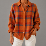Bryony - Checked Collared Knit Cardigan