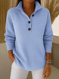 Philippa - Ribbed Button-Neck Collared Jumper