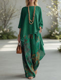 Oriana - Floral Tunic And Wide-Leg Trouser Set