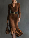 Hazel - Faux Suede Midi Dress