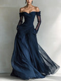 Aurora - Off-Shoulder Pleated Maxi Gown