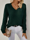 Freya - Open-Knit Sleeve V-Neck Jumper