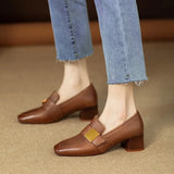 Ingrid - Square Toe Block Heel Loafers