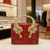 Juliet - Tiger Handle Croc-Effect Top Handle Bag