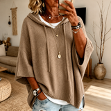 Bryony - Taupe Hooded Knit Poncho Jumper